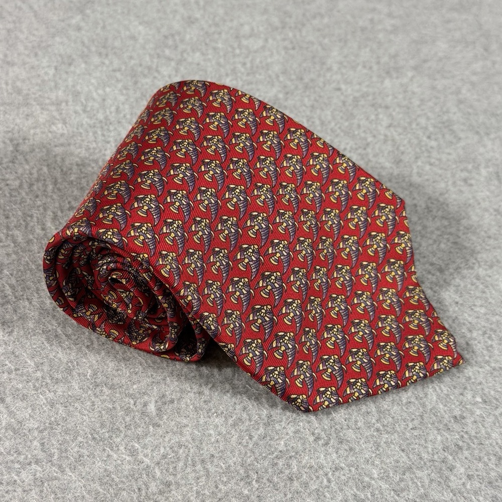 Vintage Christian Dior Monsieur Red Silk Tropical Fish Tie Made Italy 90s 56x3.7 - Picture 1 of 7